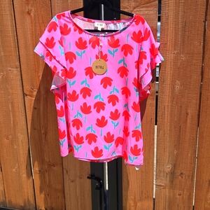 BiBi Pink and Red Floral Blouse
